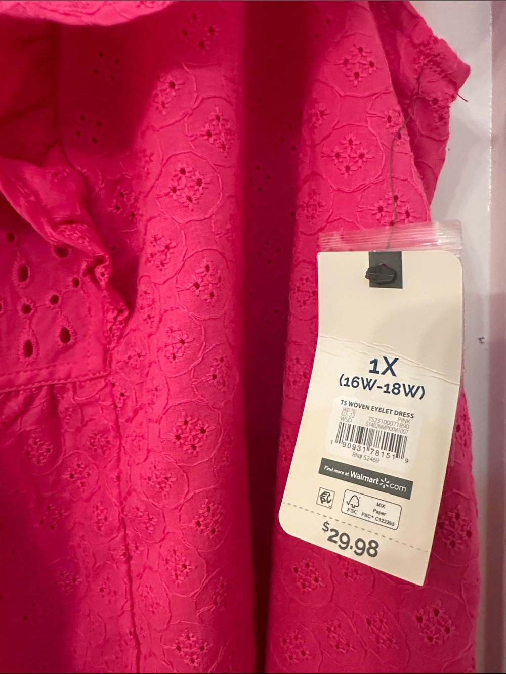 NWT 100% Cotton Bright Pink Eyelet Ruffle Dress - Picture 3 of 6